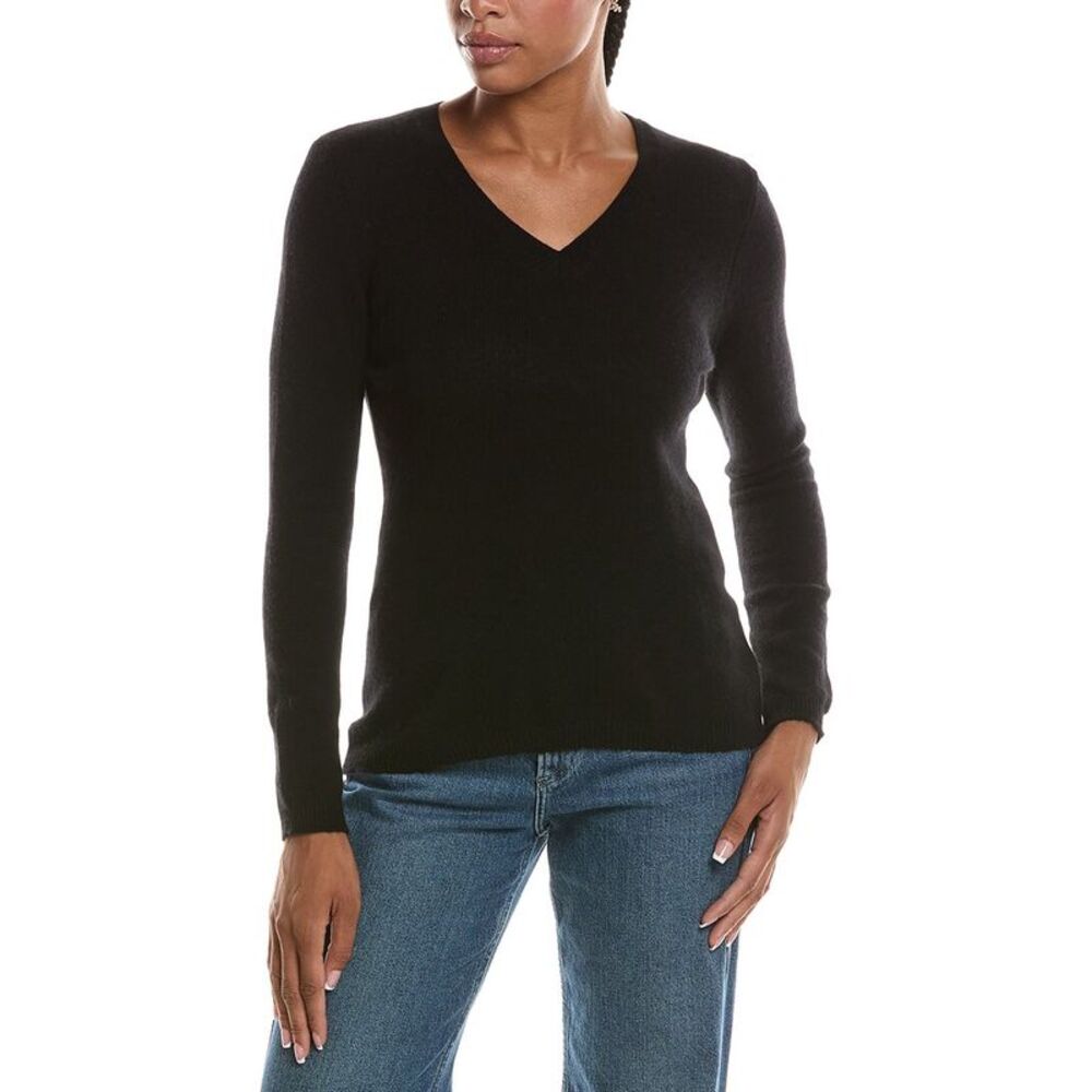 Forte Cashmere Womens Basic V-Neck 100% Cashmere Pullover, Grey